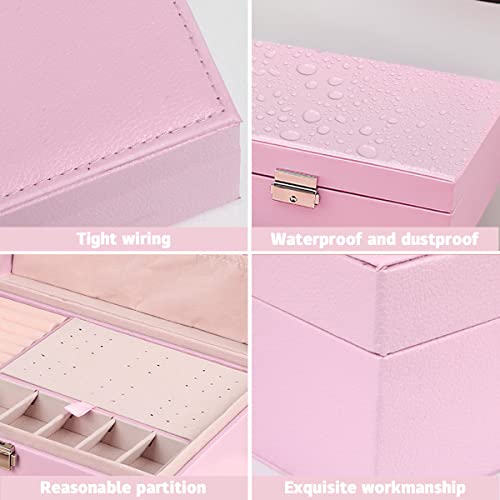 Jewelry Box For Women,Large Capacity Jewelry Organizer Box,2 Tiers Removable Tray Display Earrings Bracelet,Pu Leather And Soft Velvet Lined Jewelry Box,Ideal Gift For Women Girls Wife （Pink） #TOP4