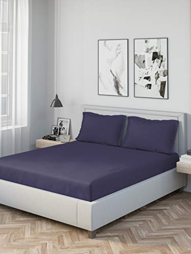 Image of DDECOR - Solids 180TC 100% Cotton Double Bedsheet with 2 Pillow Covers, King Size, Blue