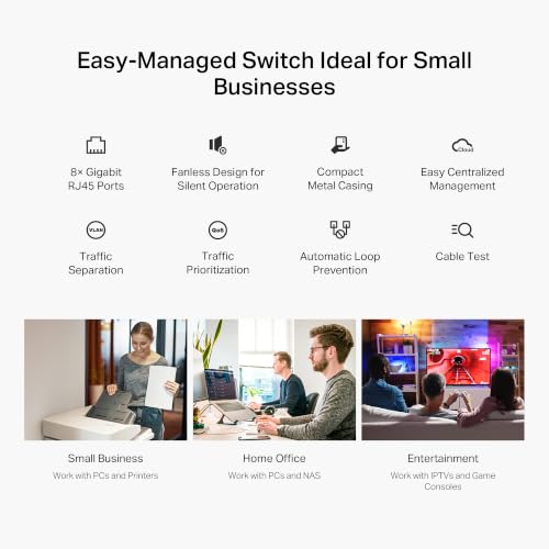 Image of TP-Link 8 Port Gigabit Easy Managed Switch, VLAN, Auto Loop Prevention, IGMP Snooping, Fanless, Managed by Omada, Durable Metal w / Shielded Ports(TL-SG208E)