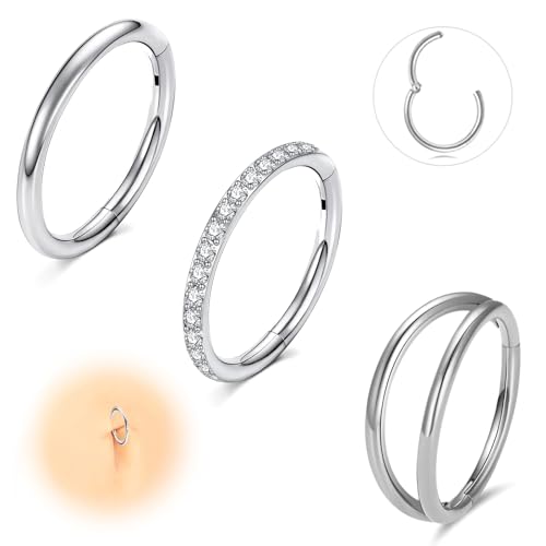 ESHIONER G23 Titanio piercing nariz aro Negro Septum Helix Concha Anillos de Segmento Anillos de Labio Joyería Piercing Tragus 18G 8MM CZ Plata Nostril Piercing