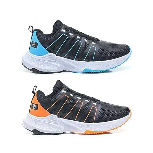 Kit Combo 2 Tenis Masculino Esportivo Academia Caminhada Corrida Leve Confortável (Preto/Laranja+Preto/Azul, br_footwear_size_system, adult, numeric, narrow, numeric_39)