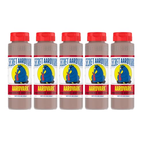 Image of Secret Aardvark Habanero Hot Sauce, Non-GMO, Low Sugar, 5-Pack 8 fl oz | Medium Spiced Bulk BBQ Marinade, Roasted Tomatoes, Low Carb, Vegan, Dairy-Free, No HFCS, Restaurant Supply