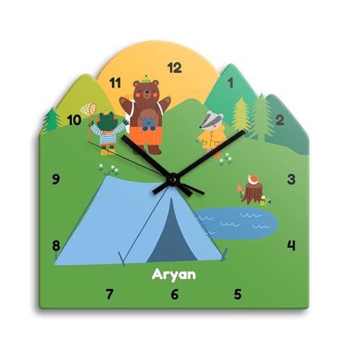 Image of Zooboo Personalized Analog Wall Clock, Custom Name Acrylic Silent Quartz Movement Wall Clock with Sleek Modern Design, Ideal for Birthdays or Return Gifts (Design - Into The Wild) 30x30 cm, multicolor
