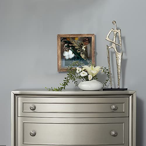 Image of GraduationMall 8x8 Shadow Box Frame Solid Wood Glass Door Display Case with Linen Back and 6 Stick Pins,1.5 inches Interior Depth,Ideal for Memorabilia Pictures Flowers Medals Tickets