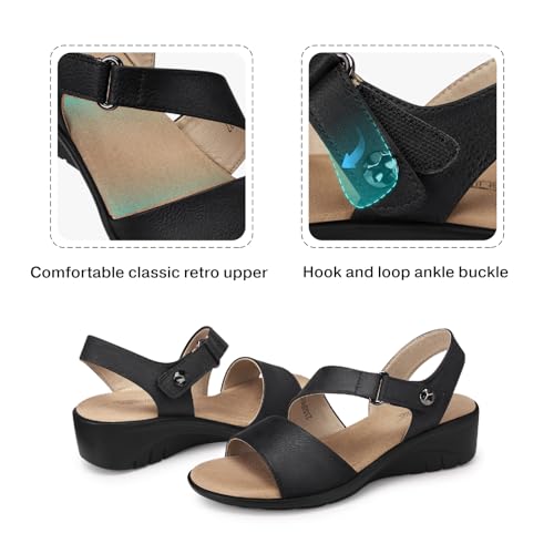 SHIBEVER Women's Low Wedge Heel Sandals Dressy Summer Comfortable Ankle Strap Sandals Open Toe Causal Platform Shoes4