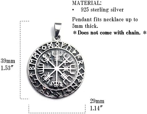 Vista 3 de COSUMOSU Colgante Vegivisir de plata de ley 925 con brújula vikinga - redondo