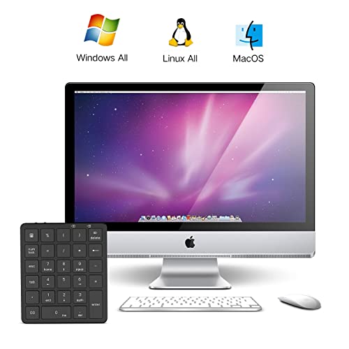 PINKCAT Wireless Number Pad, 28 Keys Numeric Keypad with 2.4G Mini USB Receiver, Portable Number Numpad Financial Accounting for Laptop, PC, Notebook, Desktop, Surface Pro - Black