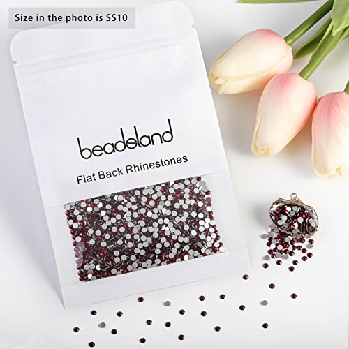 Image of Beadsland Flat Back Crystal Rhinestones, Dark Siam, SS10, 2880pcs | Flatback Glass Gems, 2.7-2.9mm, for Nail Art Craft, Glue Fix,Dark Red