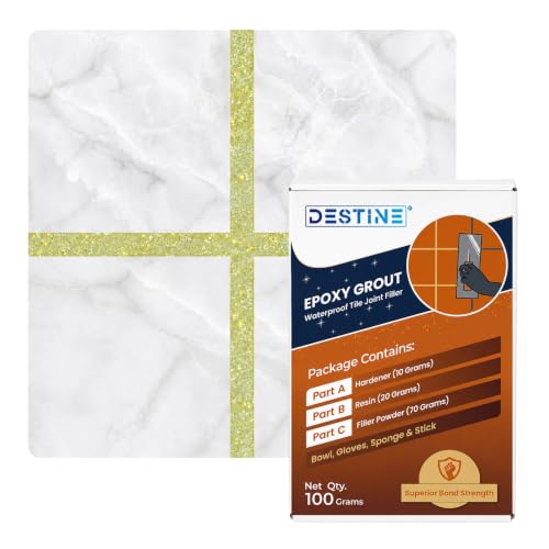 Image of DESTINE Epoxy Grout for Tiles (110 Colours)(100 g), Waterproof Joint Filler, Crack Filler, Tiles Gap Filler, Stain Free, Acid & Chemical Resistance Epoxy Grout (Light Grey [Gold Glitter])