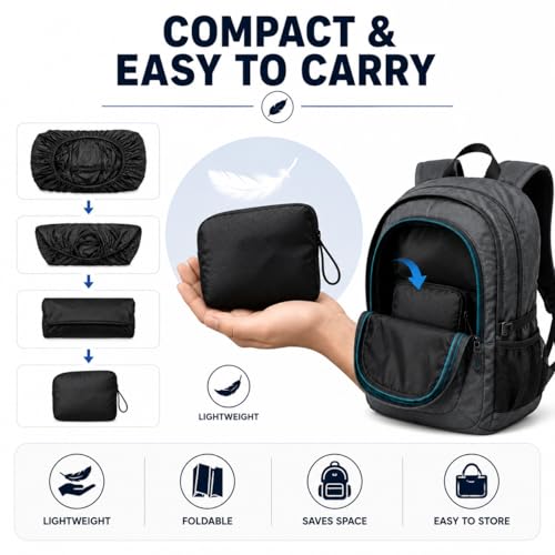 Image of Lazer Waterproof Backpack Rain Cover for School, College & Laptop Bags | Heavy Duty Nylon Dustproof & Rainproof Protector with Elastic Adjustable Fit for Travel & Hiking Backpacks (20L-40L, Black)