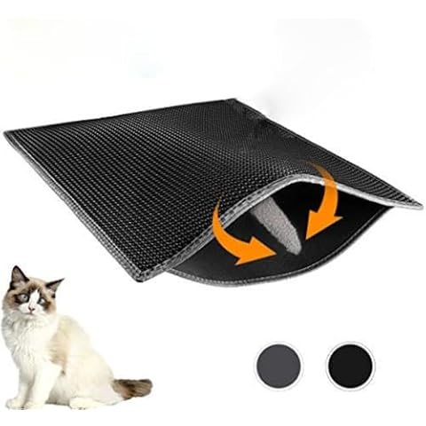 Waretary Cat Litter Mat, 30" X 24" Litter Trapping Mat, Double Layer Honeycomb Litter Box Mat, Urine & Waterproof Kitty Litter Mat, Scatter Control Easy Clean (Black) Cover