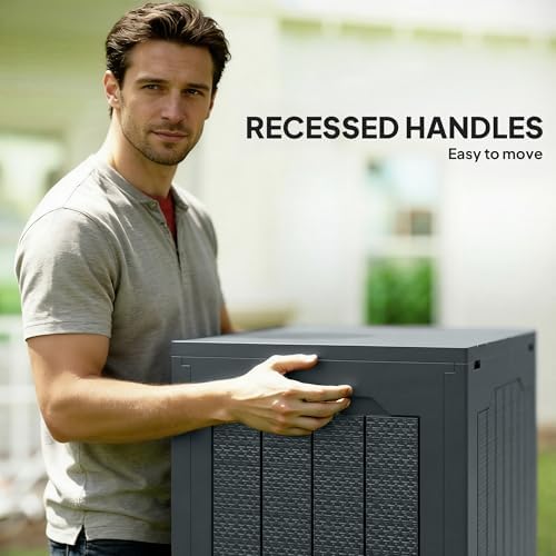 Outsunny 30 Gallon Deck Box, Resin Outdoor Storage Box with Handles, Waterproof and UV Resistant Storage Container for Garden Tools and Pool Supplies, Dark Grey — view 3