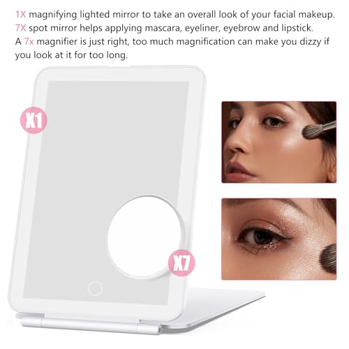 DRERIO Makeup Vanity Mirror with Lights and Detachable 7X Magnification,Portable Cosmetic Mirror Rechargeable Travel Light up Mirror with 49 Led Lights Adjustable Lighted Mirror for Beauty (white) - Image 2