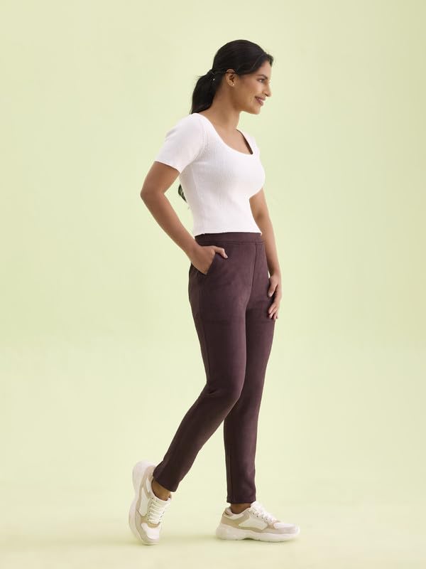 Image of GO COLORS Women Solid Mid Rise Suede Treggings