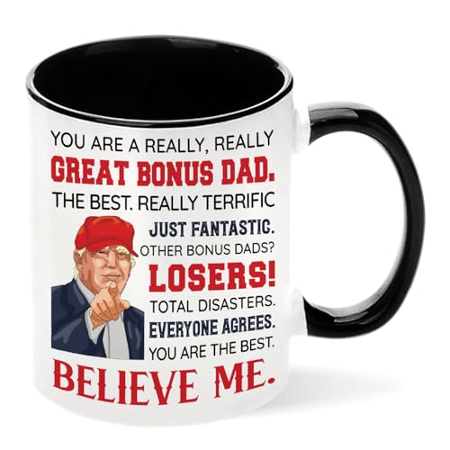 Viberty Bonus Dad Coffee Mug 11oz - Ceramic Gift from Son, Daughter for Stepdad - Father's Day,...