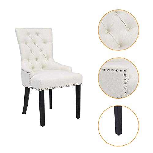 Canglong Modern Elegant Button-Tufted Upholstered Fabric With Nailhead Trim Side Chair For Dining Room Accent Chair For Bedroom, Set Of 2, Beige #TOP4