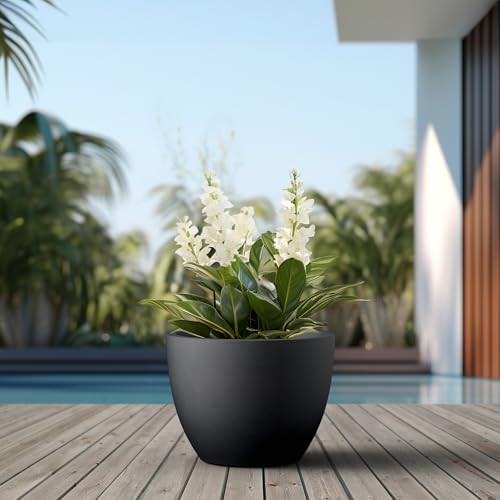 Kante 17.3 Inch Round Concrete Planter - Classic Large Indoor/Outdoor Plant Pot with Drainage Hole and Rubber Plug, Suitable for Gardens and Patios, Black by Kante - Image 6