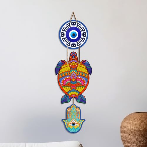 Image of Artvibes Sea Turtle Evil Eye Wall Art for Home Entrance | Protective Nazar Battu MDF Hanging Decor | Vastu Decorative Accent for Living Room | Office | Bedroom & Balcony | Housewarming Gift (WH 8540N)