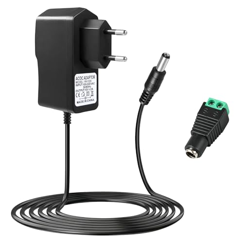 Fuente de Alimentación 12V 2A, Adaptador de Corriente AC 100‑240V a DC 12V 24W con Conector 5,5 x 2,1 mm, Cargador para Tira LED, Router, Cámara CCTV, Cable 1,5 m