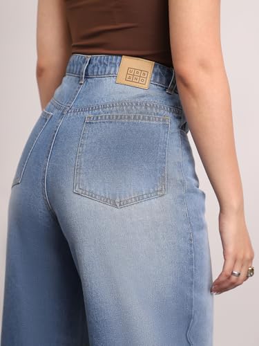 Image of Urbano Fashion Women's High Rise Loose Baggy Fit Washed Jeans Non-Stretchable