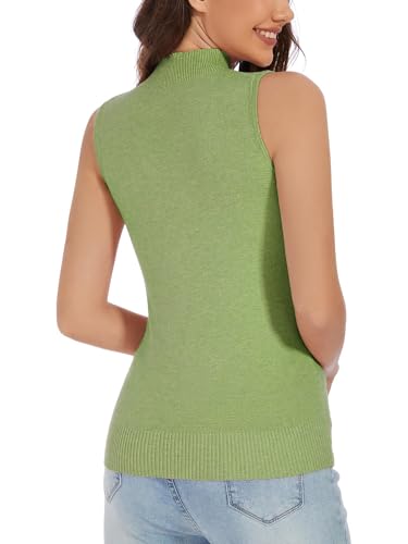 Image of Sleeveless Mock Neck Knit Tops for Women Slim Fit Turtleneck Sweater Vest Business Work Tank Pullover