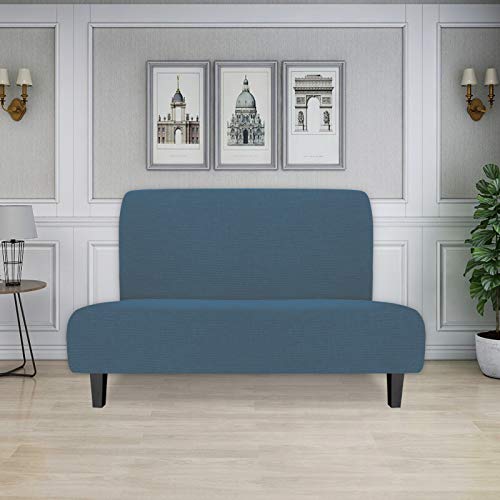 Image of Easy-Going Stretch Medium Futon Slipcover Armless Futon Cover Bluestone