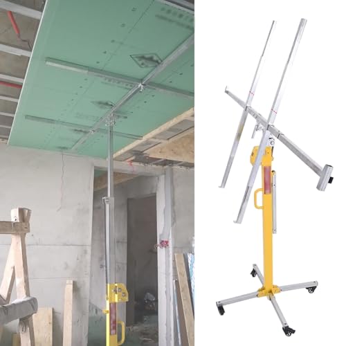 Drywall Lifter Panel Hoist Dry Wall Rolling Caster, Movable Drywall Jack Lift for Ceiling 70kg Lifting Capacity, Heavy Duty Panel Rolling Drywall Lift, Mounting Aid(H 4.5 m/14.7 ft+Lockable wheels)