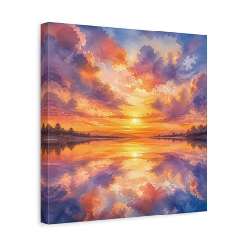 Tableau aquarelle lac orange pour dynamiser un mur blanc terne