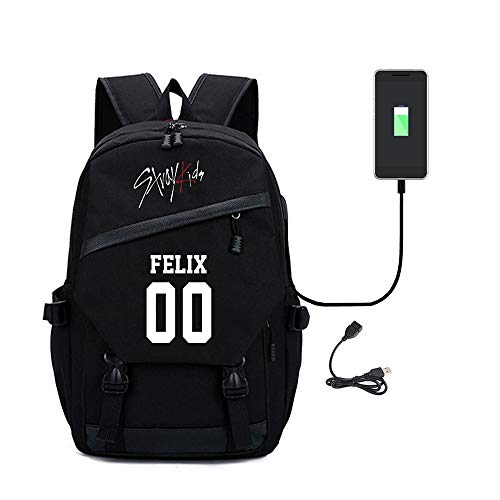 Preisvergleich Produktbild Stray Kids Schulrucksack Leinwand Rucksäcke Laptoprucksäcke mit USB-Ladeanschluss Rucksäcke Reisen für Herren und Damen