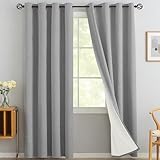 Yakamok Dove Grey Linen Curtains 100% Blackout 84 Inches Long,Room Darkening Textured Curtains for Living Room Thermal Grommet Bedroom Curtains 2 Panels with Greyish White Liner