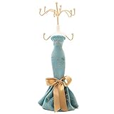 Warmtree Fashion Jewelry Display Stand Necklace Jewelry Stand Holder Display Earring Necklace Bracelet Rings Organizer Display Stand for Girls Bridal Gift (Blue Evening Gown Jewelry Stand)