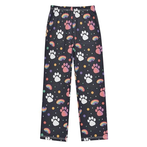 Pajama Pants Cat Paws Print Rainbows PJ Bottoms Sleepwear Lounge Sleep Pant with Pockets
