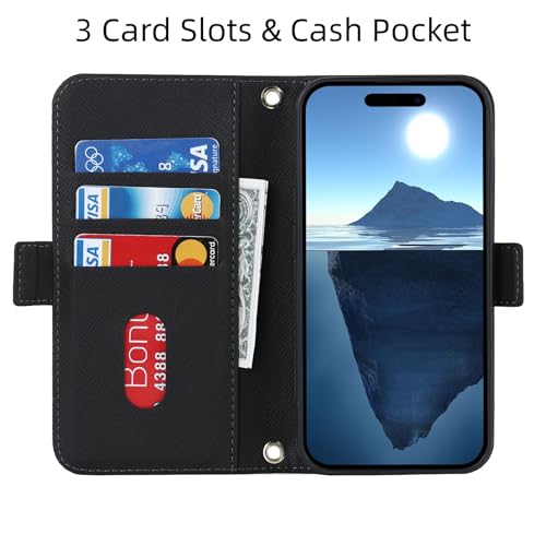 Jaorty Crossbody Wallet for iPhone 17 Case with Strap Black Credit Card Holder,Shouler Lanyard, 6.3\",PU Leather,Handbag Purse,Kickstand,Make Up Mirror Cover,for Women Girl - Thumbnail 5