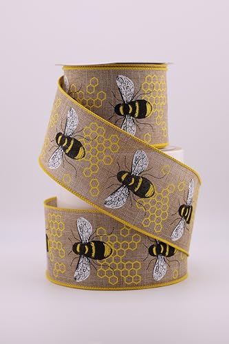 Craig Bachman Honey Bee Canvas Wired Ribbon 2.5 Inches x 10 Yards (Light Beige)