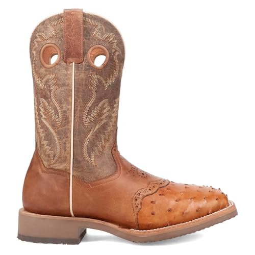 Dan Post Boots Mens Martel Ostrich Embroidered Square Toe Pull On Dress Boots Mid Calf - Brown - Main Image