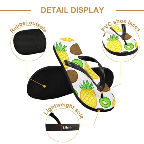 Kiwi Pinapple Fruits White Flip Flops for Beach Thong Sandals Anti-slip Lightweight Beach Slippers for Summer Outdoor Travel3