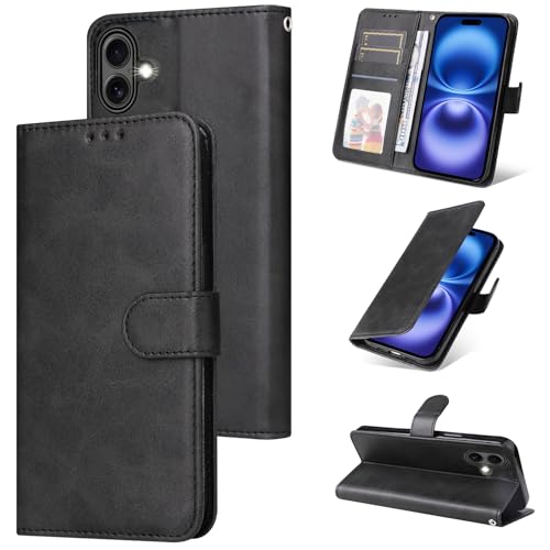 E-Lush Coque pour iPhone 16 Cuir PU, Portefeuille Etui pour iPhone 16 Coque Magnétique Flip Case avec Fonction Support Fente Carte Housse 360 Degrés Antichoc...