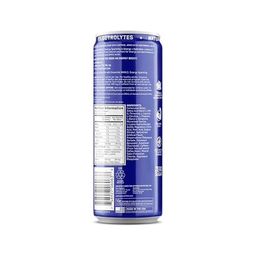 Image of Optimum Nutrition Amino Energy Sparkling Hydration Drink,Electrolytes,Caffeine,Amino Acids,BCAAs,Sugar Free,Blueberry Lemonade,12 Fl Oz,(Packaging May Vary),12 Count (Pack of 2)