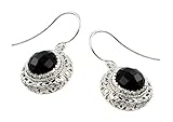  Pequeños tesoros - plata de ley de corte de tablero de ajedrez Color Negro Onyx pendientes
