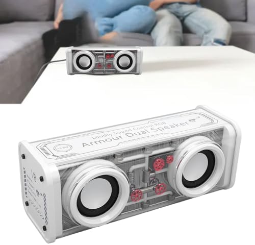 Pomya Bluetooth Speaker, Portable Wireless Subwoofer with Colorful Lights Bluetooth 5.3 for Home Desktop Outdoor Party, Powerful Dual Speakers (White) - 3