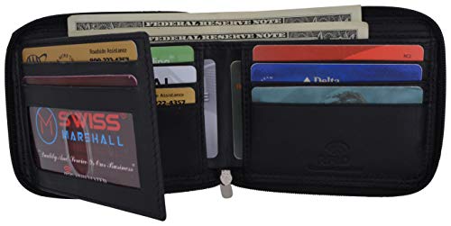 Men's Zipper RFID Blocking Premium Leather Zip-Around ID Bifold Wallet (Black)3