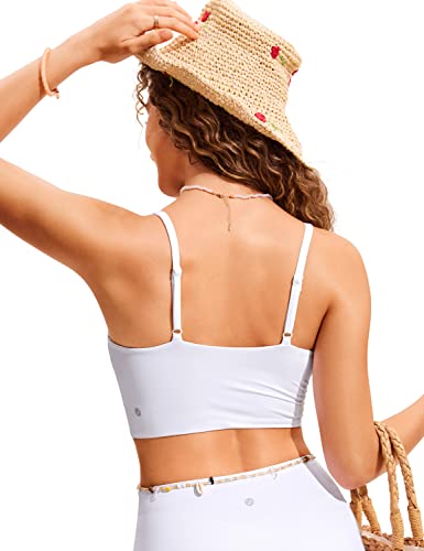 Image of CRZ YOGA V Shaped Longline Bikini Tops | Built-in Pads, A-D Cup, Cropped, Adjustable Spaghetti Straps, Swim, Bathing Suit for Women