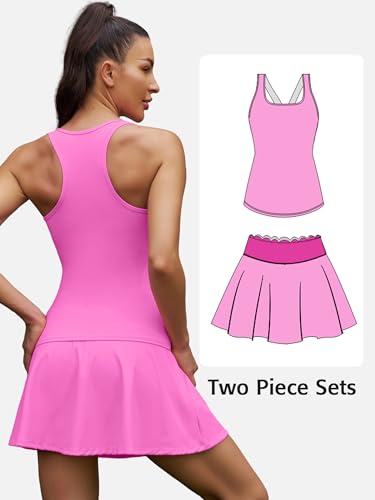 ATTRACO Women's 2 Piece Tennis Dress with Built-in Shorts Scalloped Golf Dress Racerback Athletic Skirts2