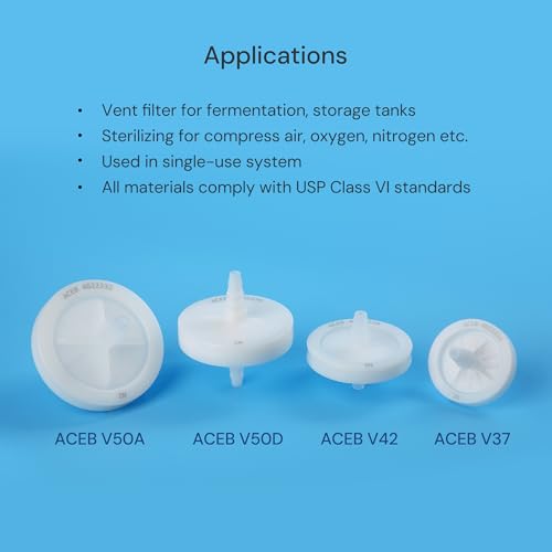 Image of PTFE Venting Filter Disc, 42mm 0.2μm, 0.24MPa Max. Pressure@25℃, 10 Pack | Hydrophobic PTFE Vent Filters, Non-sterile (Autoclavable), 1 /4 inch-3 /8 inch Stepped HB, EFA: 13.8 cm, Individually Packed