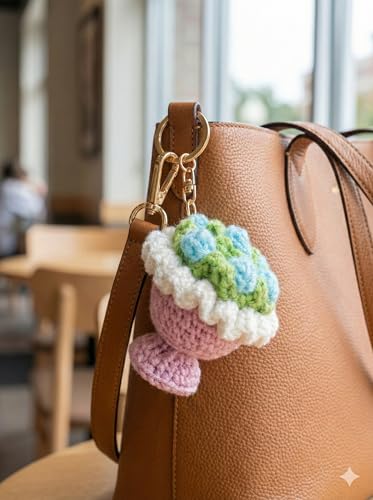 Image of Handmade Crochet Flower Keychain for Bags Keys Purse Backpack Cute Aesthetic Yarn Keyring Bag Charm Handmade Soft Thread Flower Keychain for Girls Women Kids Gifting and Daily Use