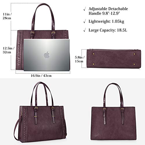 Laptop Bag for Women Waterproof Lightweight 15.6 Inch Leather Laptop Tote Bag Large Women Briefcase Professional Business Office Computer Work Bags Shoulder Handbag Claret