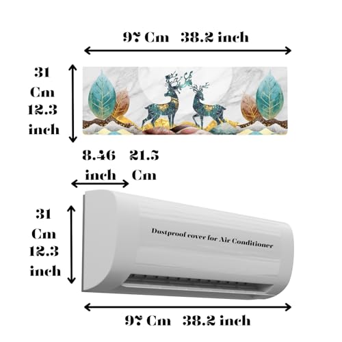 Image of Polyester Printed Air Conditioning Dust Cover Folding Designer Ac Cover For Indoor Split Ac 1.5 Ton (97X 31X 21 Cm ) (Deer)