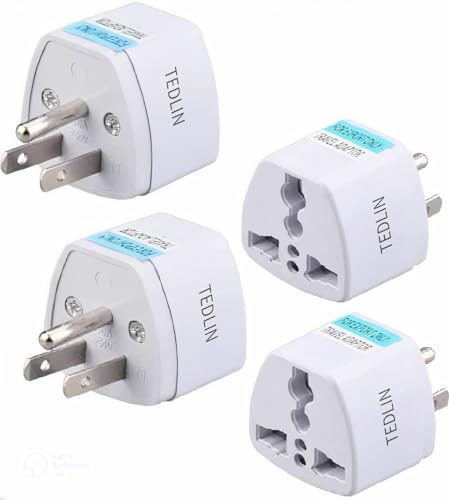 4 Pack of TEDLIN Universal Three-pin European India to US and Canada Travel Plug Adapter - 250V 10A Universal AU UK EU to US AC Plug Travel Socket Adapter Converter Outlet Plug Converter