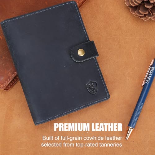 STAR VISTA Cosimo Leather Passport Holder for Exquisite Voyagers or Pilots, Transparent Windows for Travel Document & Dual IDs, RFID Blocking, 2 Passports, 2 IDs, 8 Cards, AirTag Slots, Navy Blue2