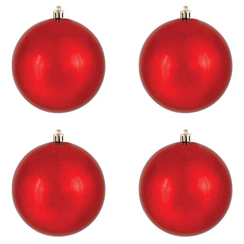 Vickerman Drilled Uv Shiny Ball Ornaments, 6-Inch, Red, 4-Pack #TOP3